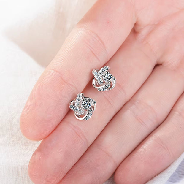 925 Sterling Silver Zirconia Eternal Heart Twist Earrings 