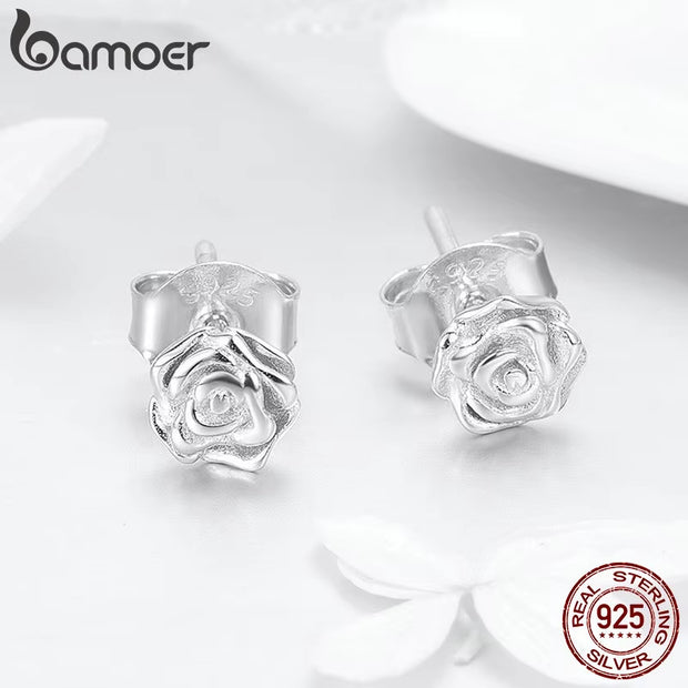 925 Sterling Silver Romantic Rose Flower Stud Earrings