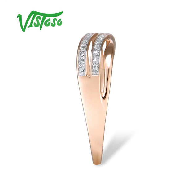 Genuine 14K 585 Rose Gold Chic Rings for Lady Sparkling Diamond Engagement Anniversary Simple Style Eternal Fine Jewelry