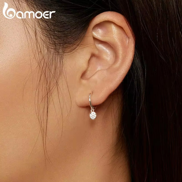 925 Sterling Silver Clear CZ Waterdrop Hoop Earrings 14K Gold Plated 
