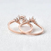1.5Ct Pear Cut 6*9Mm Moissanite Engagement Ring Set 14K Rose Gold Cluster Stacking Curved Wedding Band Gift for Women