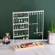 Multifunctional Earring Necklace Ring Storage Rack Detachable Wooden Bottom 