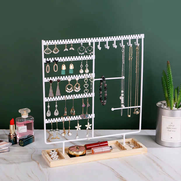Multifunctional Earring Necklace Ring Storage Rack Detachable Wooden Bottom 