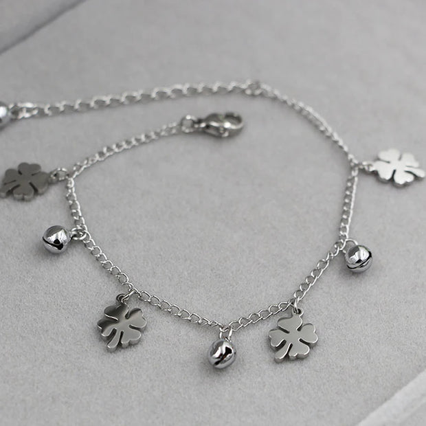 Flowers and Bell Anklet Titanium Steel Gold Color 