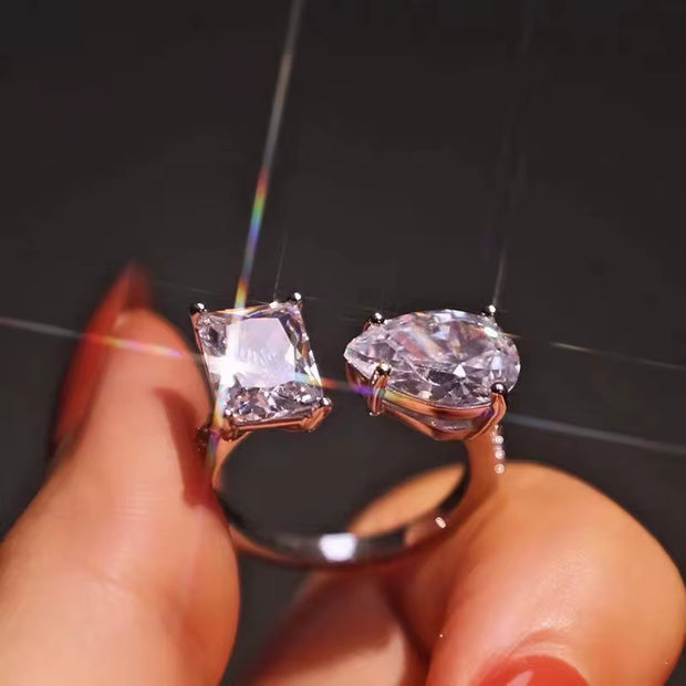925 Sterling Silver Simulated Pear Emerald Diamond Open Ring 