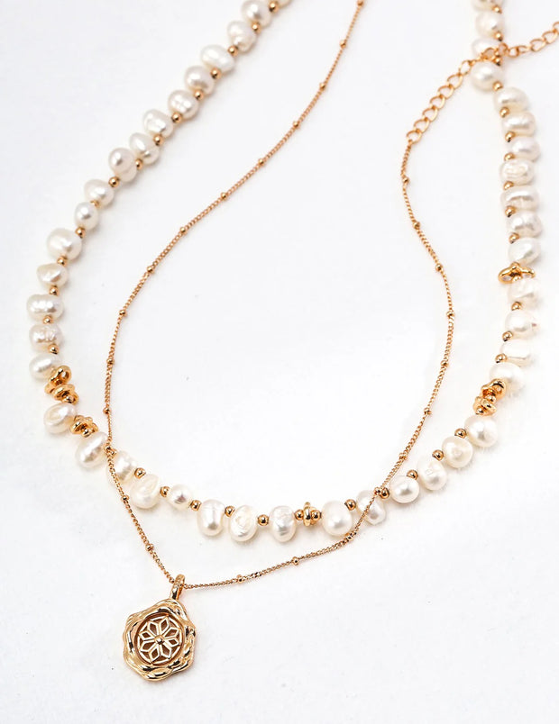 Natural Pearl with Gold Beaded Necklace