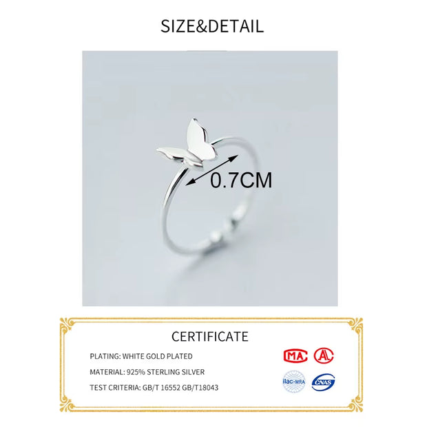 925 Sterling Silver Butterfly Adjustable Ring