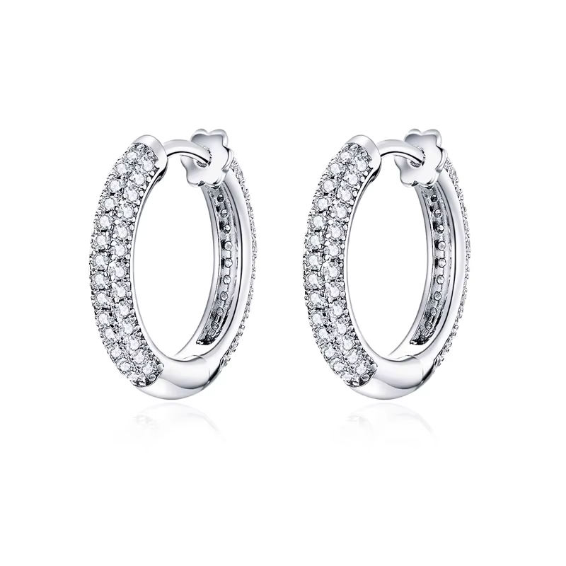 925 Sterling Silver Ear Hoops Pave Setting Zircon